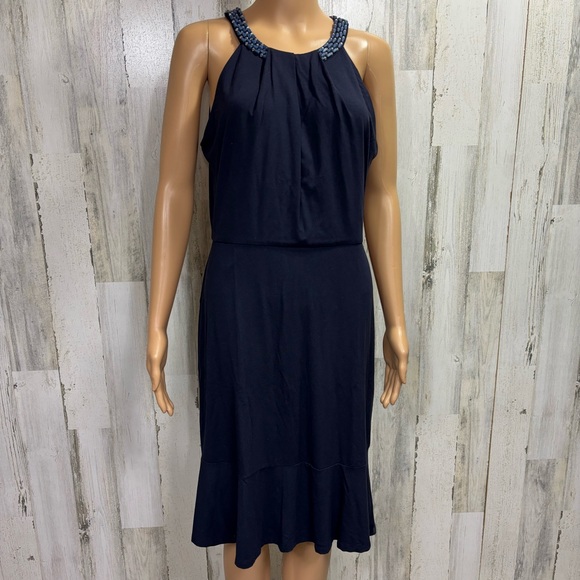 Karl Lagerfeld Beaded Halter Neck Ruffle Hem Dress - Picture 3 of 12